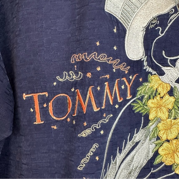 Tommy Bahama Men L 100% Silk Embroidered Back Camp Shirt Cigar Martini Beach - Picture 9 of 11